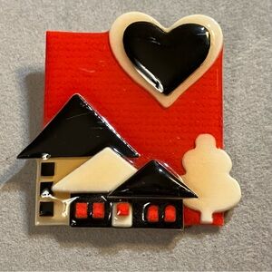 Vintage House Pins By Lucinda Black and Red Heart Brooch